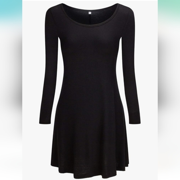 Dresses & Skirts - Women's Casual Long Sleeve Simple T-shirt Loose Flowy Black Dress Size Small